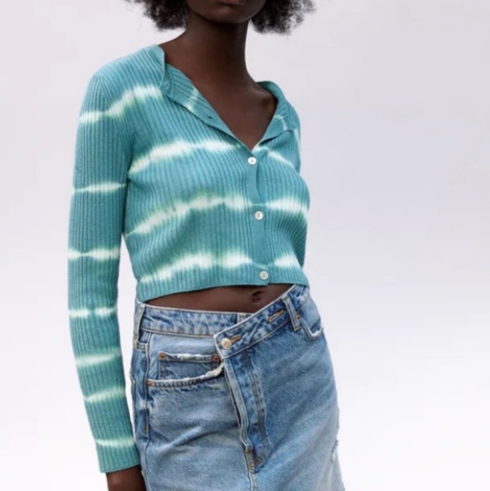 Zara Ribbed Knit Tie Dye Buttoned Cardigan